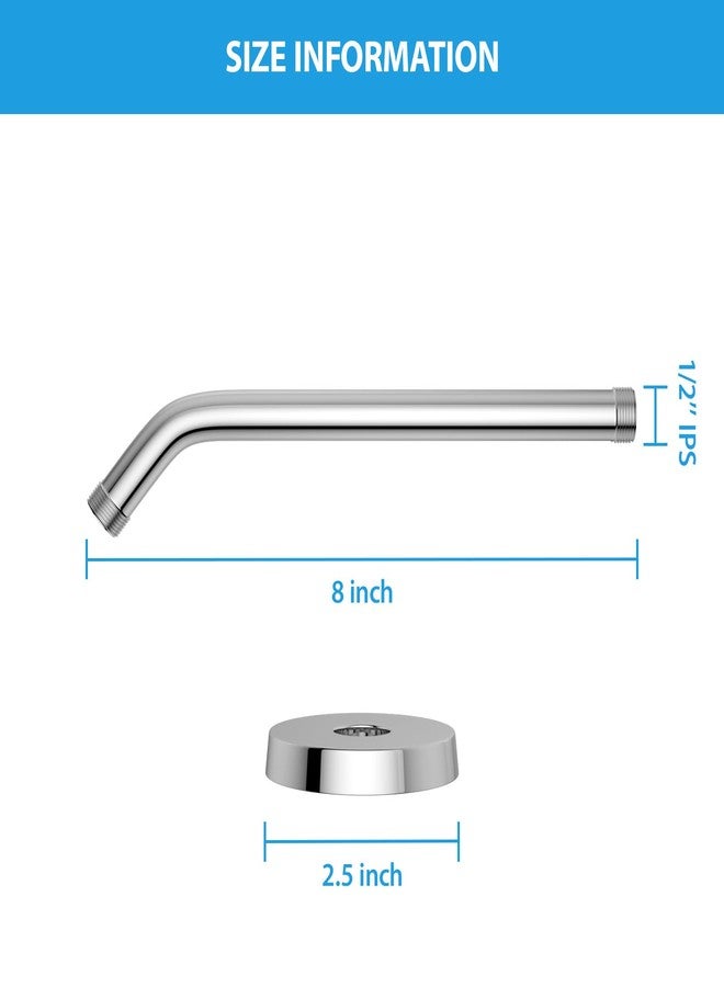 Lordear 8 Inch Shower Arm Extension Polished Chrome Stainless Steel Wall Mounted Long Shower Extender Arm with Flange for Fixed Shower Head - Image 3