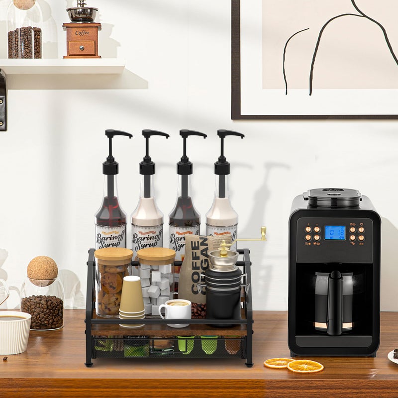 Alyoen Coffee Syrup Organizer Rack, 3-Tier Coffee Station Organizer for Countertop, Coffee Bar Organizer with 35K Cup Storage Basket, Coffee Syrup Holder Stand for Coffee Bar Accessory, Syrup - Wine - Image 3