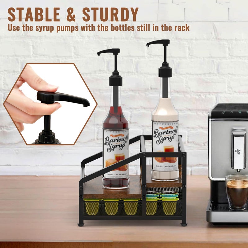Alyoen Coffee Syrup Organizer Rack, 3-Tier Coffee Station Organizer for Countertop, Coffee Bar Organizer with 35K Cup Storage Basket, Coffee Syrup Holder Stand for Coffee Bar Accessory, Syrup - Wine - Image 2