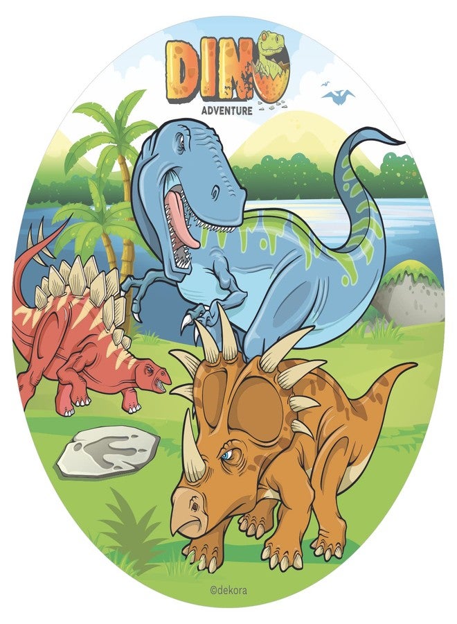 Dekora, Dinosaur Cake Topper Decoration, Edible Image Paper, Wafer Decoration for Kid's Birthday, Round 7,8 Inch - Image 1