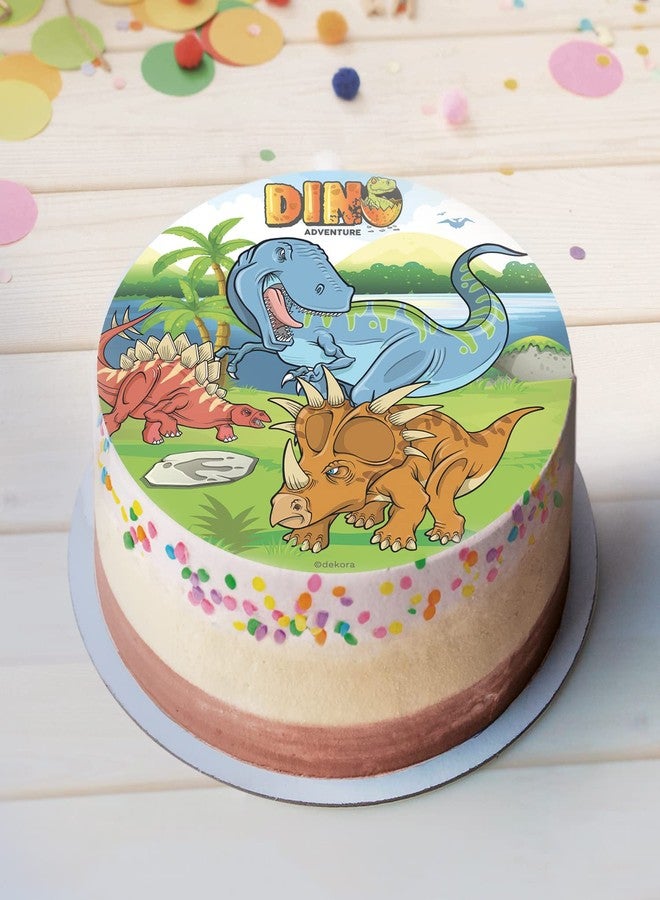 Dekora, Dinosaur Cake Topper Decoration, Edible Image Paper, Wafer Decoration for Kid's Birthday, Round 7,8 Inch - Image 3