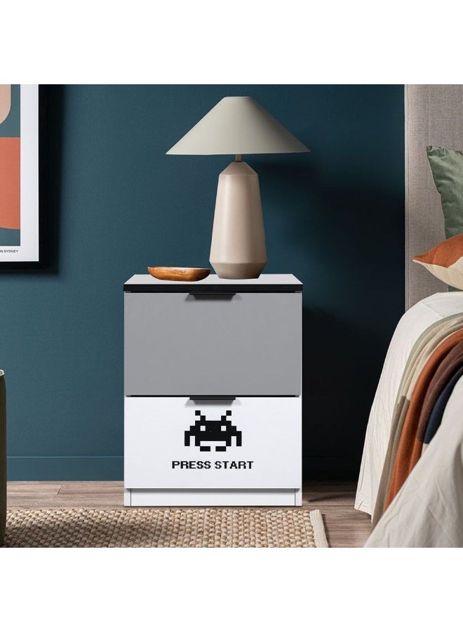 DANUBE HOME Gamerzone 2 Drawers Nighstand | Multifunctional Kids Bedside Table Space Saving Night Stand Side Table Modern Design Furniture For Bedroom L40Xw40Xh50Cm -White And Grey - Image 1