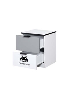 DANUBE HOME Gamerzone 2 Drawers Nighstand | Multifunctional Kids Bedside Table Space Saving Night Stand Side Table Modern Design Furniture For Bedroom L40Xw40Xh50Cm -White And Grey  - Image 2