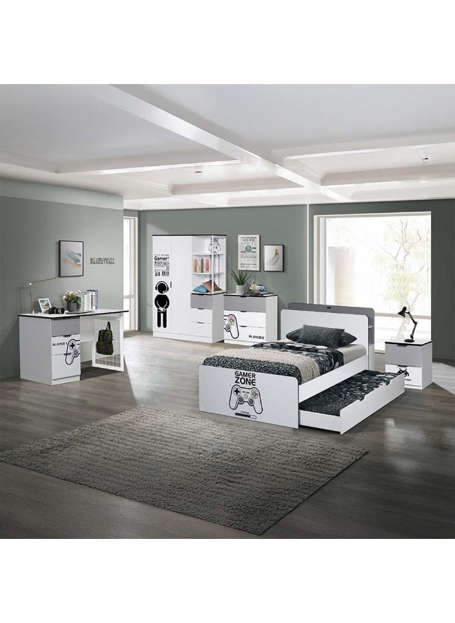 DANUBE HOME Gamerzone 2 Drawers Nighstand | Multifunctional Kids Bedside Table Space Saving Night Stand Side Table Modern Design Furniture For Bedroom L40Xw40Xh50Cm -White And Grey  - Image 5