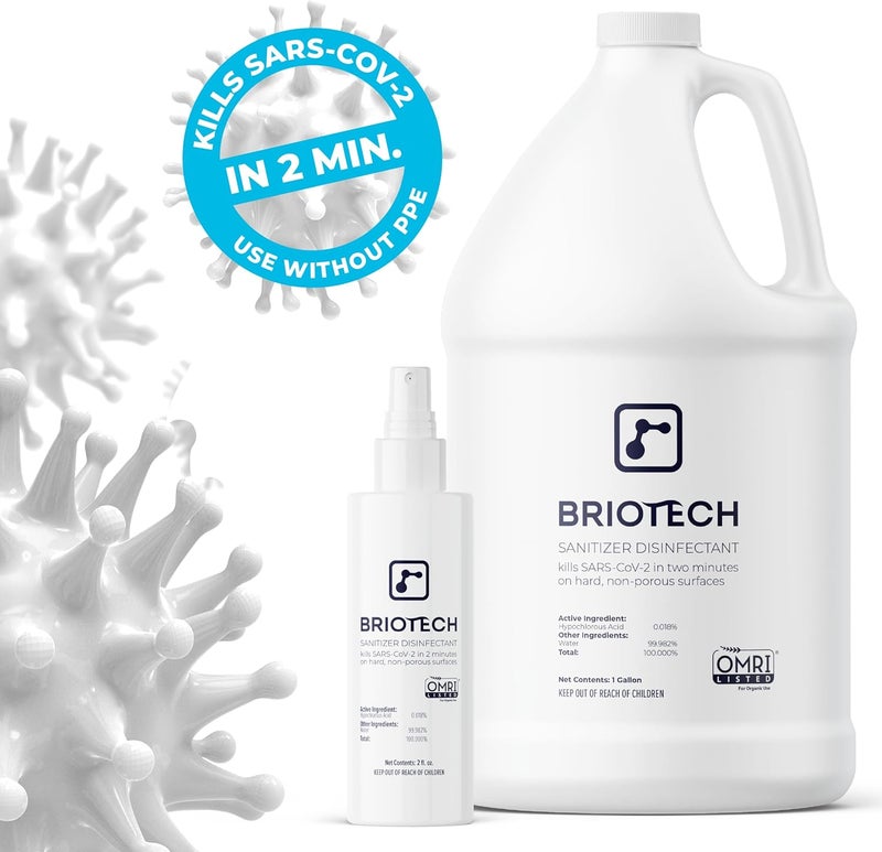 BRIOTECH Sanitizer Disinfectant Hypochlorous, Kill 99.99% of Viruses & Bacteria, Control Mold, Eliminate Odor, Gentle for Nursery & Play Rooms, Food Contact Surface Sanitizer, 1 Gallon Refill (2 Pack) - Image 5