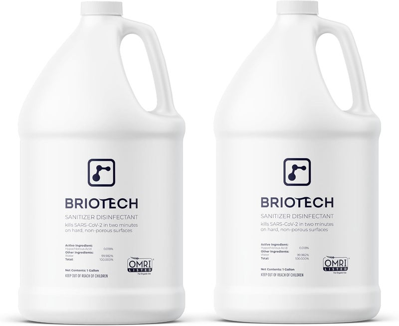 BRIOTECH Sanitizer Disinfectant Hypochlorous, Kill 99.99% of Viruses & Bacteria, Control Mold, Eliminate Odor, Gentle for Nursery & Play Rooms, Food Contact Surface Sanitizer, 1 Gallon Refill (2 Pack) - Image 1