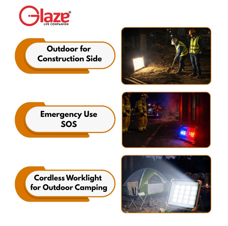 جليز كشاف عمل شمسي LED قابل لإعادة الشحن عالي الطاقة – كشاف محمول مع لوح شمسي مطور، 4 أوضاع إضاءة (بارد/دافئ/أزرق/أحمر)، بطارية عالية السعة ومنبه، مثالي للتخييم والاستخدام في حالات الطوارئ. - Image 3