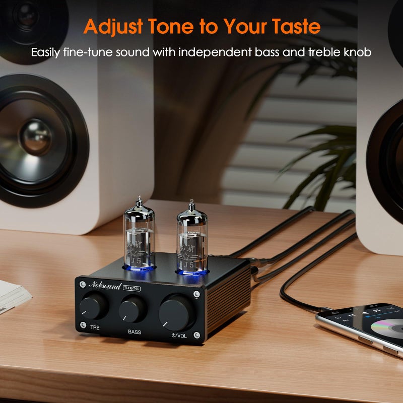 Nobsound Mini HiFi Tube Preamp: Class A Stereo Audio Preamplifier with Bass & Treble Control for Home Stereo Amplifier, Active Speaker, Desktop Audio Systems (TUBE-T4C) - Image 4