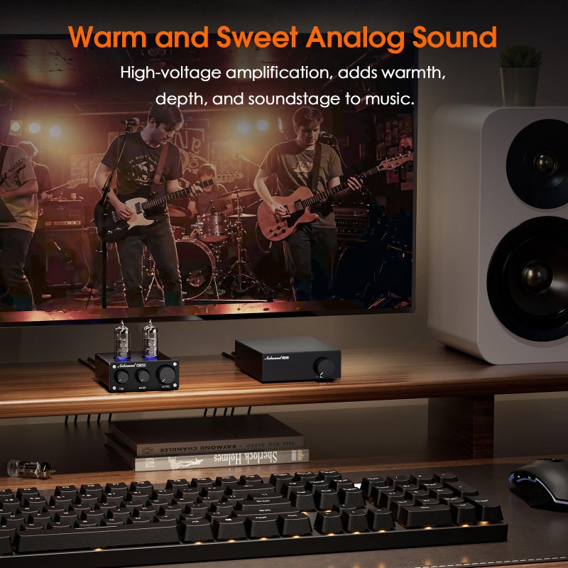 Nobsound Mini HiFi Tube Preamp: Class A Stereo Audio Preamplifier with Bass & Treble Control for Home Stereo Amplifier, Active Speaker, Desktop Audio Systems (TUBE-T4C) - Image 3