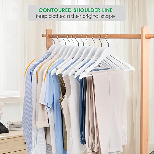 JEYANG Natural Wood Garment Hanger with 360 Degree Swivel Chrome Hook, Notches and Non Slip Bar for Clothes (White,Pack of 12) - Image 5