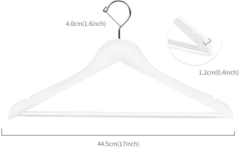 JEYANG Natural Wood Garment Hanger with 360 Degree Swivel Chrome Hook, Notches and Non Slip Bar for Clothes (White,Pack of 12) - Image 3