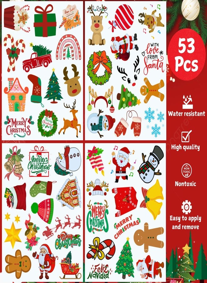 Backtopeia Christmas Temporary Tattoos Christmas Decorations Party Favors Chrismas Party Supplies Accessories Santa Claus Tree Reindeer Snow Winter Gift Idea For Boys Girls Teens Kids Adult Family Celebration - Image 3