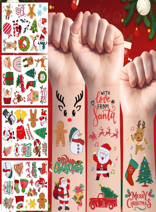 Backtopeia Christmas Temporary Tattoos Christmas Decorations Party Favors Chrismas Party Supplies Accessories Santa Claus Tree Reindeer Snow Winter Gift Idea For Boys Girls Teens Kids Adult Family Celebration - Image 1