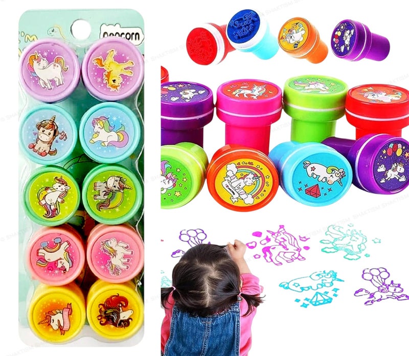 SHAKTISM Smiley Stamp for Kids Set of Emoji Smiley Design Face Stamps for School Craft Pencil Tops Gift for Teacher & Students -10 Pcs Set (Unicorn_Stamp_10Pc) - Image 1