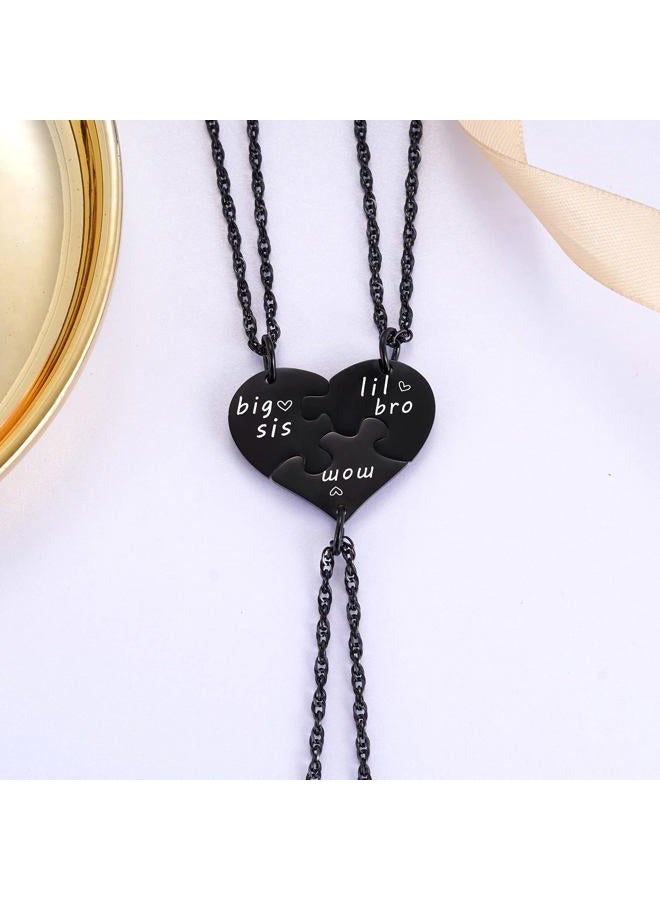 Ralukiia Mother Sons and Daughters Heart Matching Necklace Set for 3 Pieces, Son to Mom Graduation Birthday Jewelry, Black - Image 2