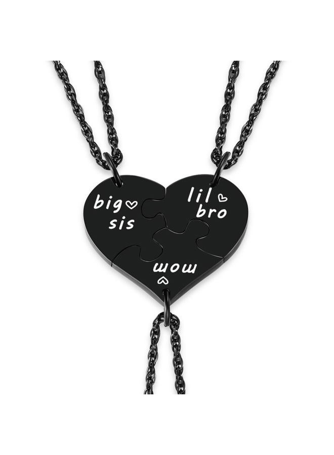 Ralukiia Mother Sons and Daughters Heart Matching Necklace Set for 3 Pieces, Son to Mom Graduation Birthday Jewelry, Black - Image 1