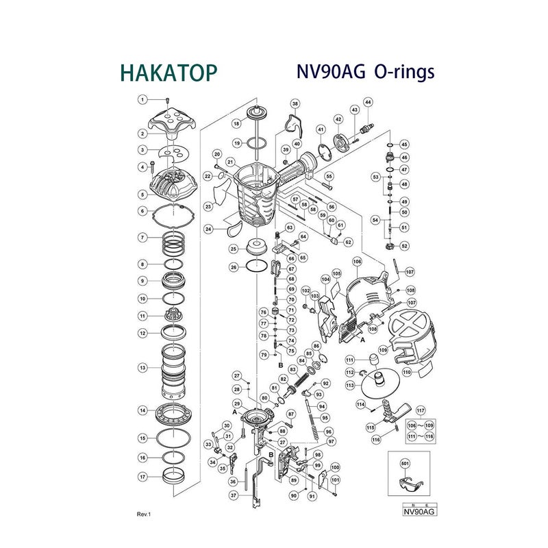 HAKATOP NV90AG NV90AG(S) O-Ring Rebuild KIT for HITACHI 3-1/2-Inch Coil FRAMING Nailer Gun with Trigger O-Rings - Image 1