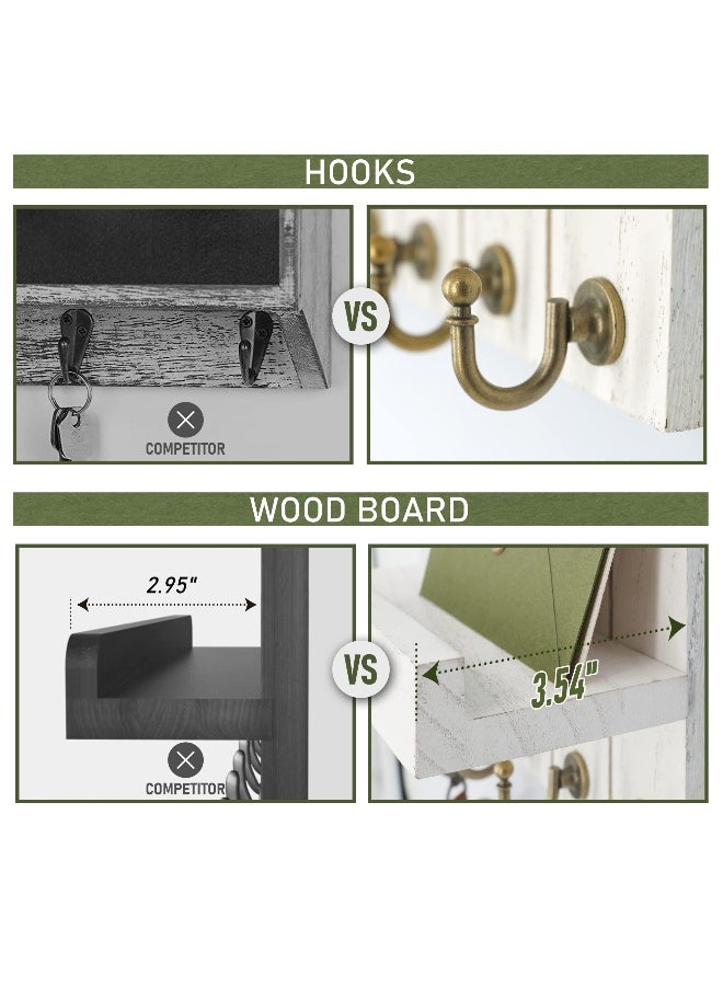Rebee Vision Key Holder for Wall - Decorative Mail Organizer Wall Mount with 5 Key Hooks for Modern Farmhouse Apartment Essentials - Home Decor for Living Room (Rustic White, 3.54"D x 10"W x 7.28"H) - Image 5