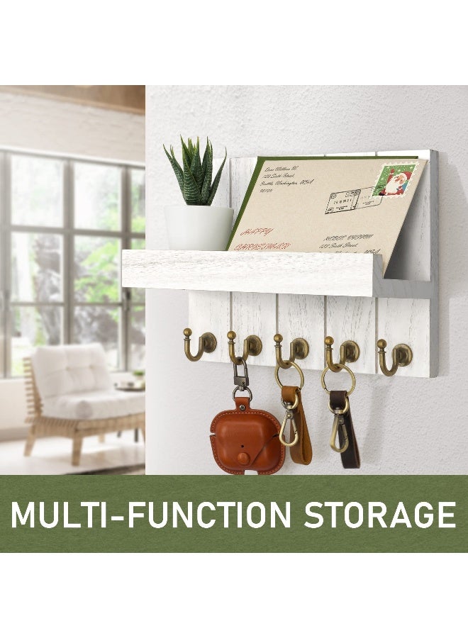 Rebee Vision Key Holder for Wall - Decorative Mail Organizer Wall Mount with 5 Key Hooks for Modern Farmhouse Apartment Essentials - Home Decor for Living Room (Rustic White, 3.54"D x 10"W x 7.28"H) - Image 2