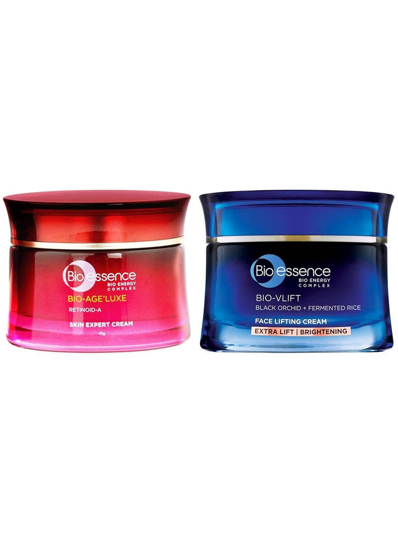 Bio Essence كريم بيو إيسنس بيو-فيلت لشد الوجه وتماسكه، مرطب للوجه مضاد للشيخوخة 45غ وكريم بيو-أيج لوكس ريتينويدا خبير البشرة، يحارب التجاعيد والخطوط الدقيقة، 45غ - Image 1