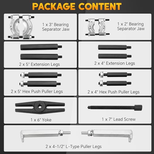 weyleity مجموعة سحب المحامل الثقيلة 5 طن من weyleity | مجموعة أدوات سحب محور العجلات 14 قطعة، أدوات إزالة التروس 2" و 3"، مجموعة سحب فاصل المحامل لإصلاح السيارات - Image 2
