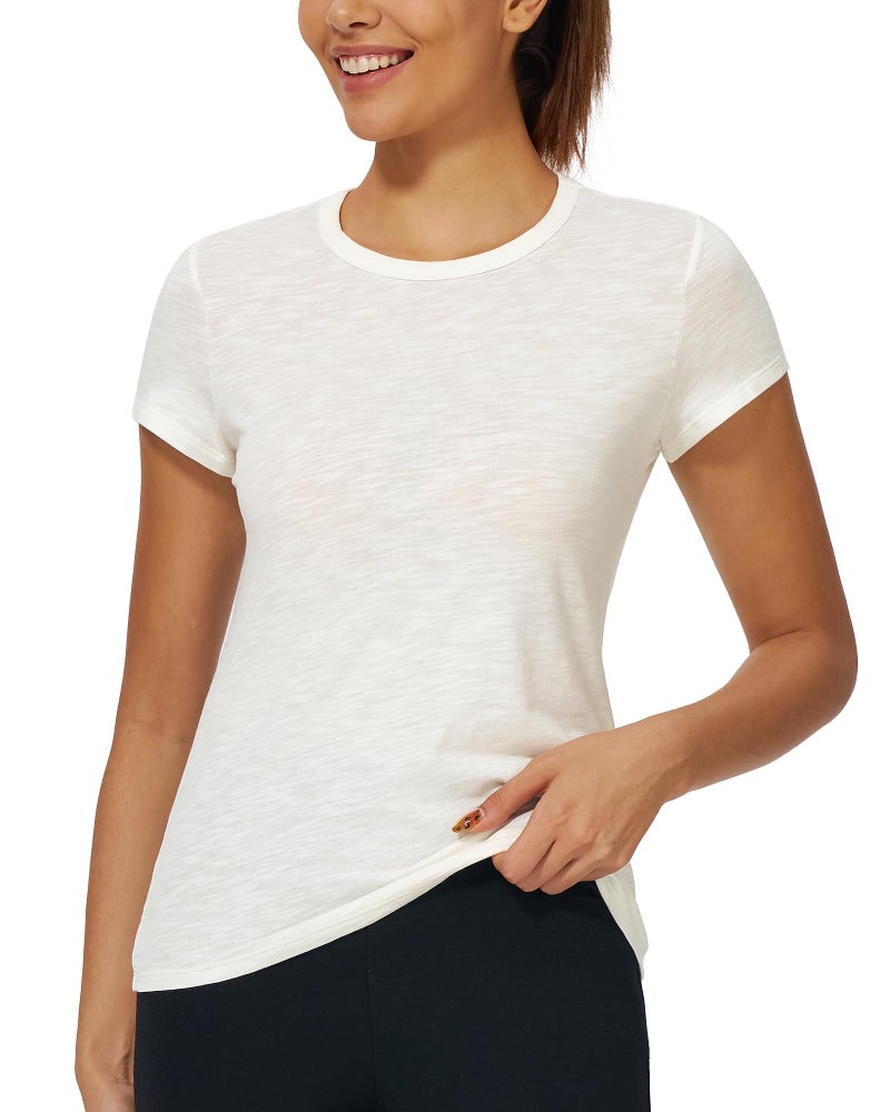 Stelle Womens Modal Soft Crewneck Short Sleeve T Shirts Summer Casual Basic Tops Tees Creme - Image 4
