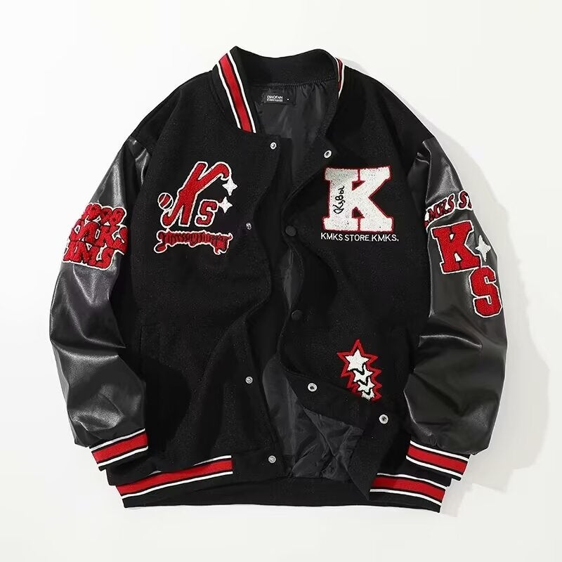 American Style Street Retro Baseball Suit Winter Thickened Coat Womens Early Autumn New Loose oversize All-match Jacket Black 