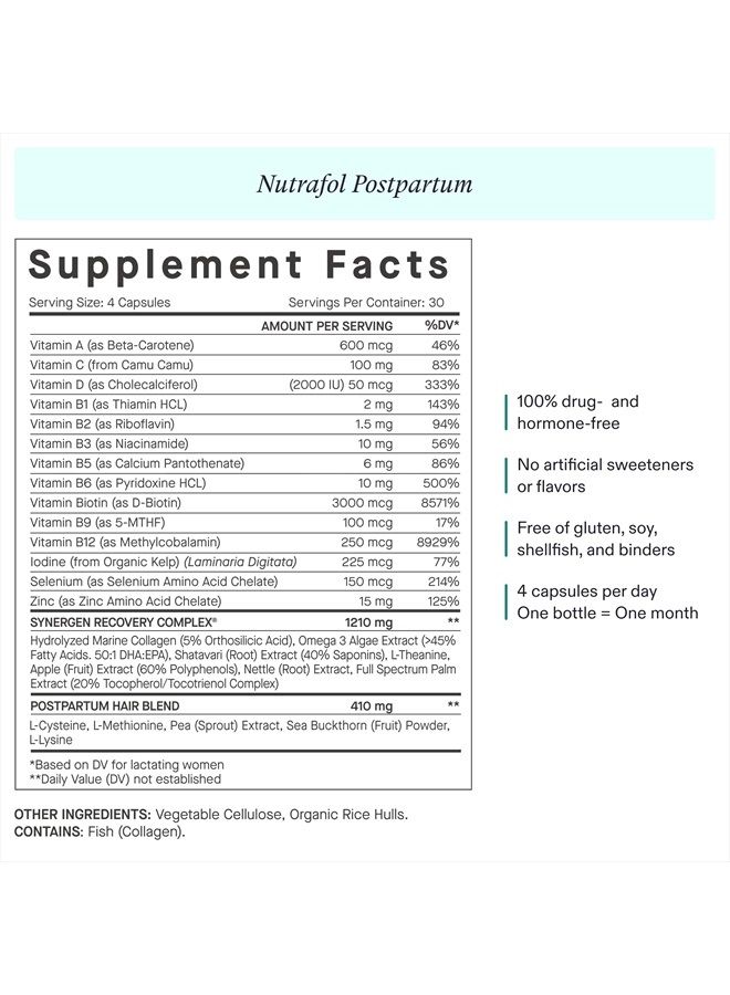 NUTRAFOL Postpartum Hair Growth Supplements, Clinically Tested for Visibly Thicker Hair and Less Shedding, Breastfeeding-Friendly - 2 Month Supply, 2 Refill Pouches - Image 2