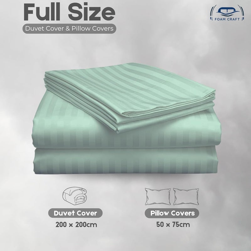FOAM CRAFT Stripe 3-Piece Duvet Cover Set - 100% Cotton, Sage Green, Full Size - Image 2