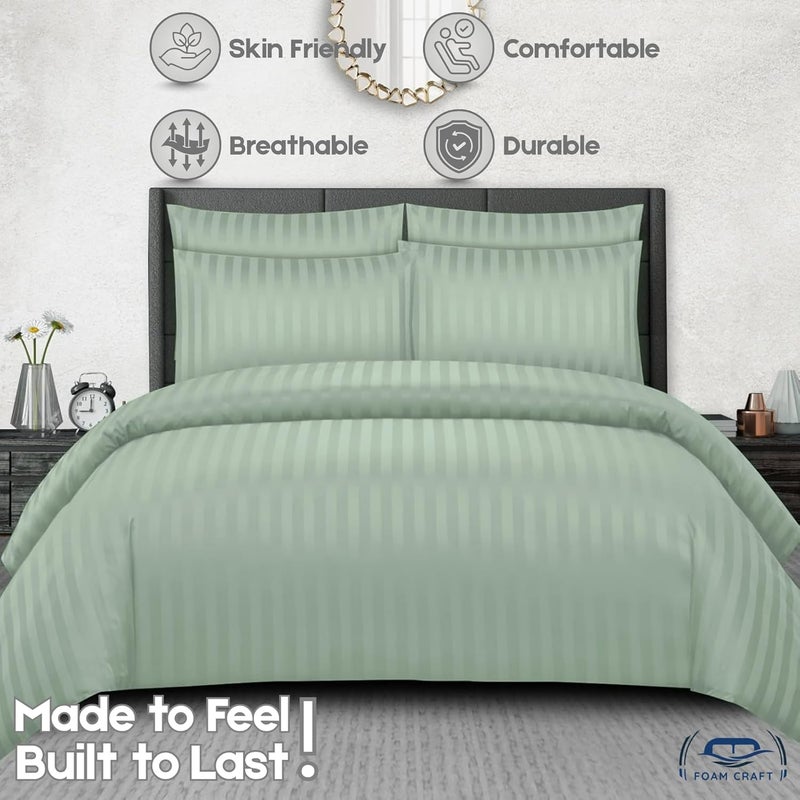 FOAM CRAFT Stripe 3-Piece Duvet Cover Set - 100% Cotton, Sage Green, Full Size - Image 3