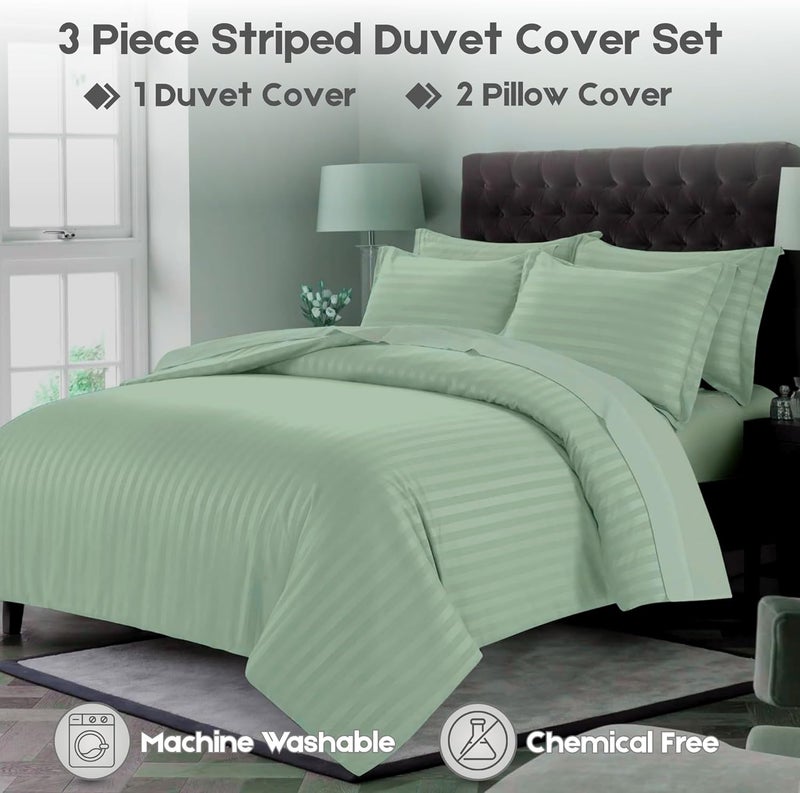 FOAM CRAFT Stripe 3-Piece Duvet Cover Set - 100% Cotton, Sage Green, Full Size - Image 5
