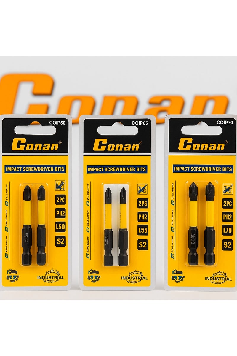 Conan 3 Sets Impact Screwdriver Bits – 6 Pieces PH2 – Industrial S2 Steel – Multiple Lengths (50/65/70mm) – Conan - Image 2