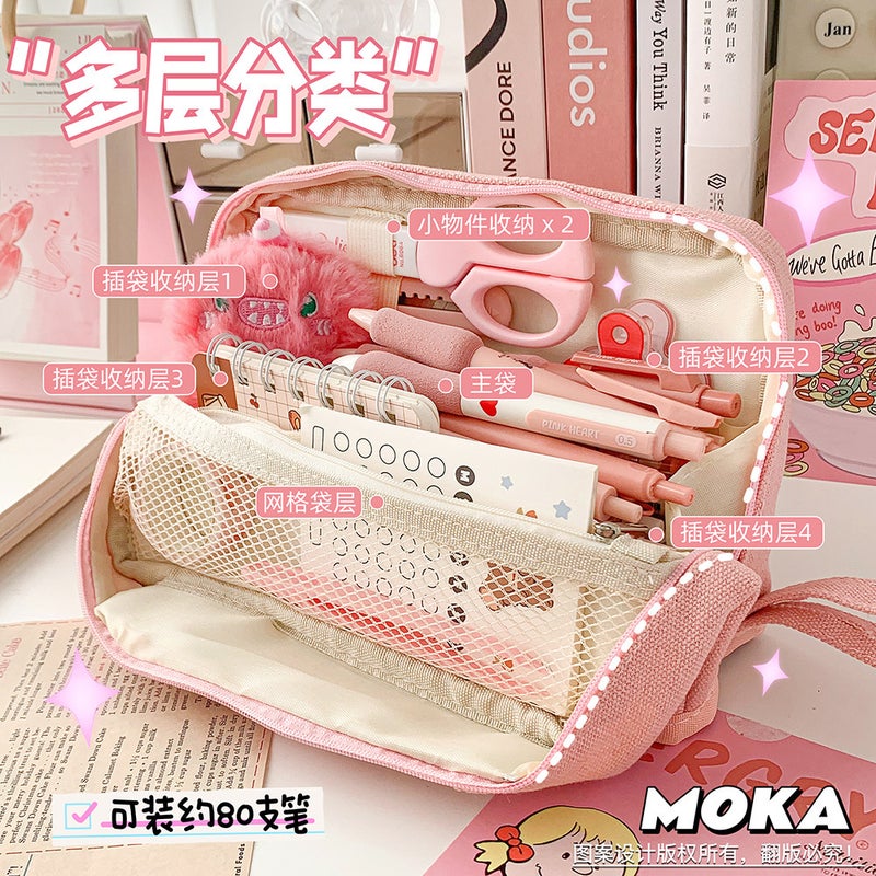 Canvas Pencil Case Large Capacity Girls Simple Japanese Style Junior High School Girls Boys Pencil Case Primary School Students Can Stand Up - Image 5