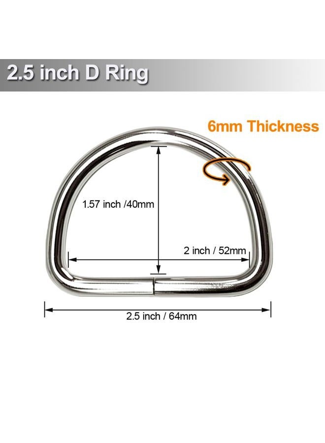 Ewparts 2.5 inch Metal D Rings Welded D-Rings Heavy Duty 6mm Thickness 6 Pack Outer Width 2.5 inch D Ring Inner Width 2 inch Metal D Ring for Craft,Sewing,Dog Collar,DIY - Image 2