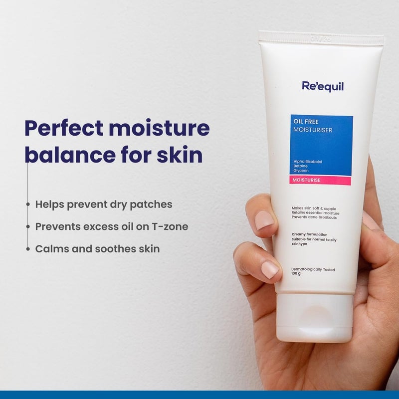 RE' EQUIL Oil Free Moisturiser Lightweight Moisturizer For Face Retains Essential Moisture Prevents Acne Breakouts Suitable For Normal, Oily Combination Skin 100G - Image 4