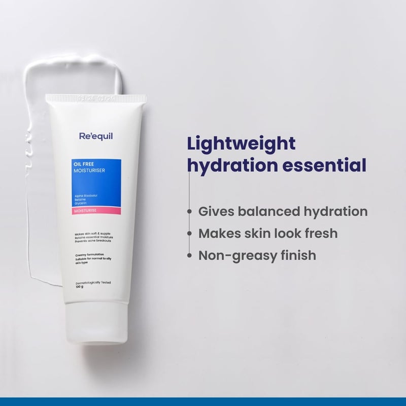 RE' EQUIL Oil Free Moisturiser Lightweight Moisturizer For Face Retains Essential Moisture Prevents Acne Breakouts Suitable For Normal, Oily Combination Skin 100G - Image 3