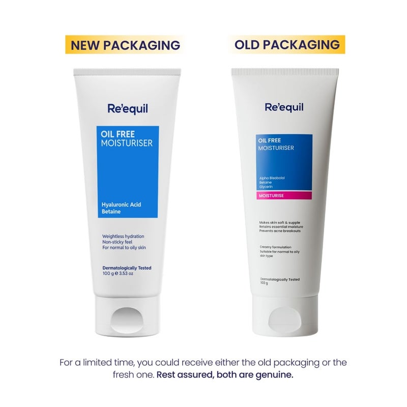 RE' EQUIL Oil Free Moisturiser Lightweight Moisturizer For Face Retains Essential Moisture Prevents Acne Breakouts Suitable For Normal, Oily Combination Skin 100G - Image 2