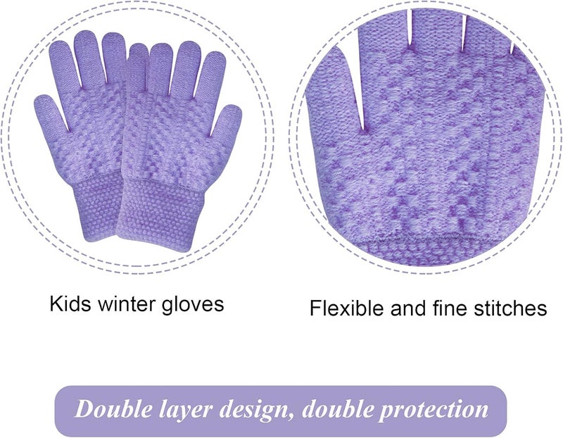 YSense 3 Pcs Kids Winter Beanie Hat Scarf Gloves Set Thick Knit Warm Fleece Fuzzy Lined Beanie Caps Mittens for Boys Girls - Image 5