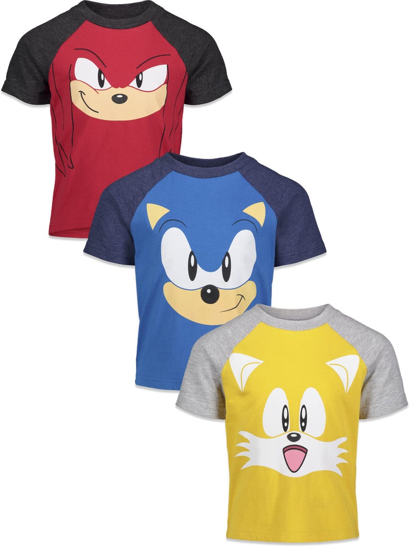 SEGA Sonic The Hedgehog Knuckles Tails Toddler Boys 3 Pack Graphic T-Shirts Sonic/Knuckles/Tails 5T - Image 1