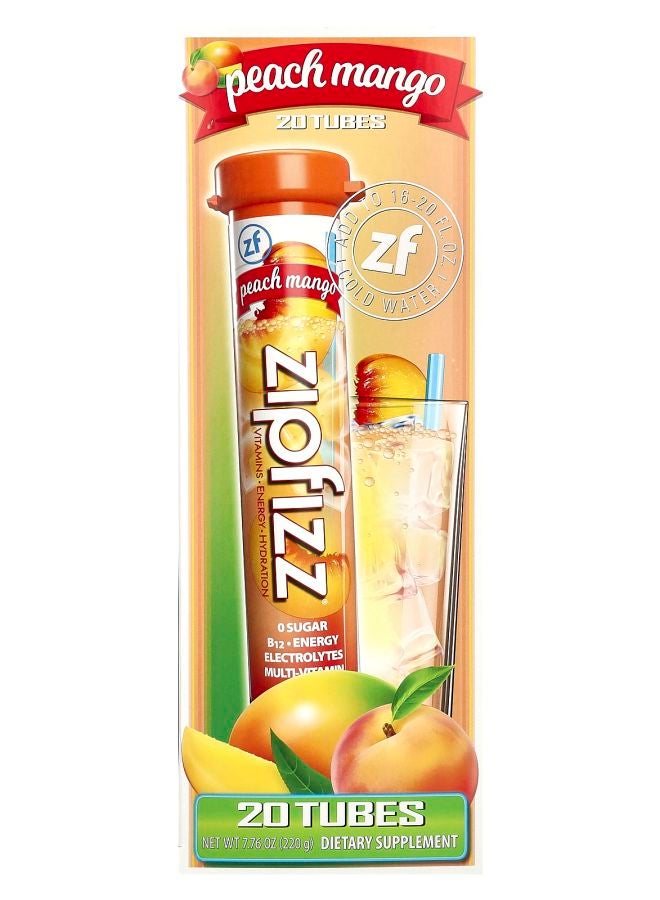 Zipfizz Energy Drink Mix Peach Mango 20 Tubes 0.39 oz (11 g) Each