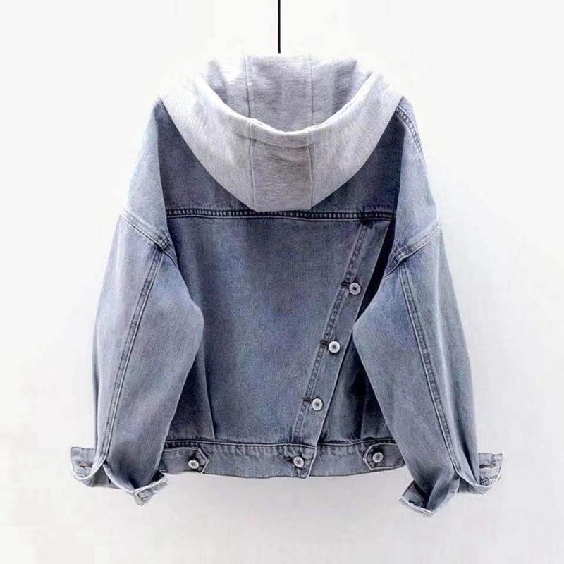 2022 Korean Style Loose Casual Jacket Denim Jacket Women'S Top All-Match Short Hooded Denim Jacket - Image 3