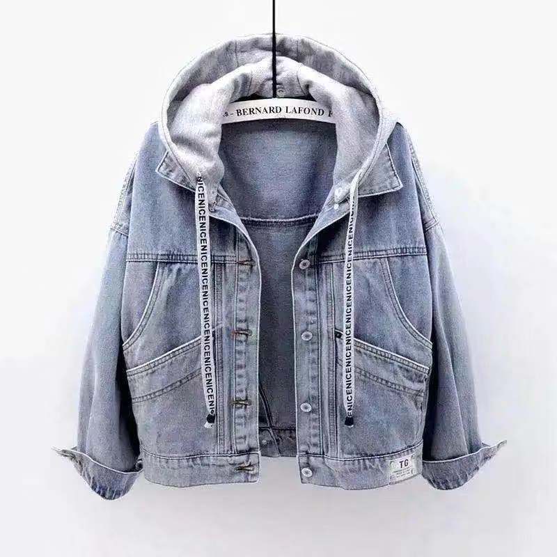 2022 Korean Style Loose Casual Jacket Denim Jacket Women'S Top All-Match Short Hooded Denim Jacket - Image 2