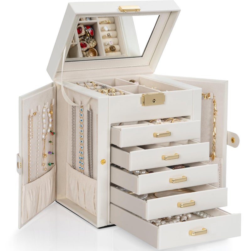 TORIBIO Large Jewelry Box for Women Leather Jewelry Organizer with Mirror Lock 6Tier Jewelry Storage Case for GirlsWomenMothers Necklace Earring Bracelets Holder Organizer - Image 2