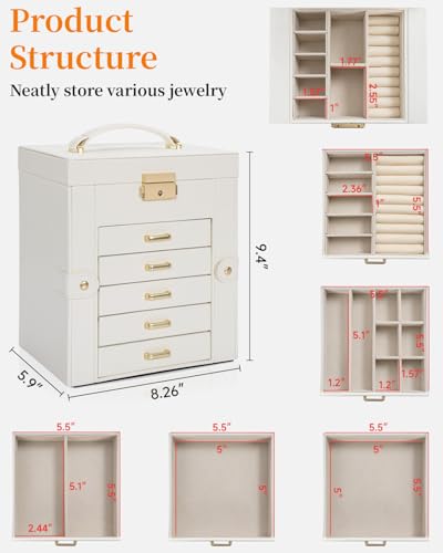 TORIBIO Large Jewelry Box for Women Leather Jewelry Organizer with Mirror Lock 6Tier Jewelry Storage Case for GirlsWomenMothers Necklace Earring Bracelets Holder Organizer - Image 3