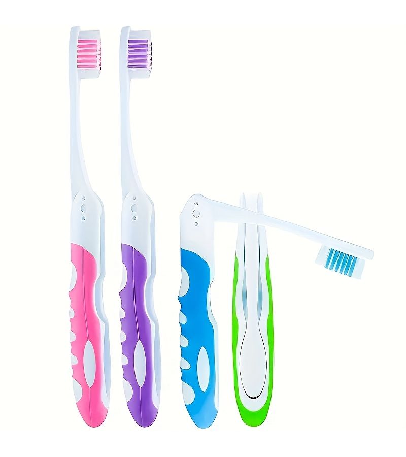 4pcs Assorted Portable Folding Toothbrushes With Soft Bristles For Travel Camping Hiking - Image 1