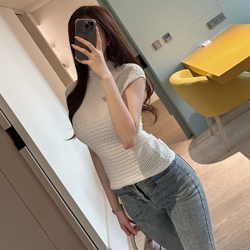 South Korea Dongdaemun New Sleeveless Solid Color Simple Vest Elegant Feminine Socialite Sleeveless T-Shirt - Image 3