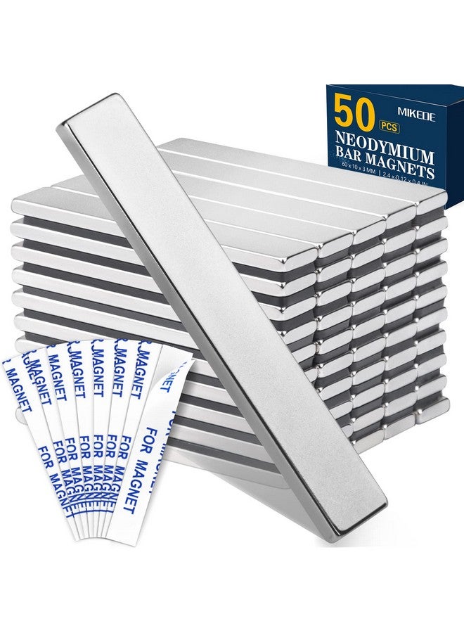 MIKEDE 50 Pack Neodymium Bar Magnets, Super Strong Heavy Duty with Double-Sided Adhesive, Powerful Rare Earth Magnets Bars for Craft, Fridge, Kitchen, Office - 60x10x3mm - Image 1