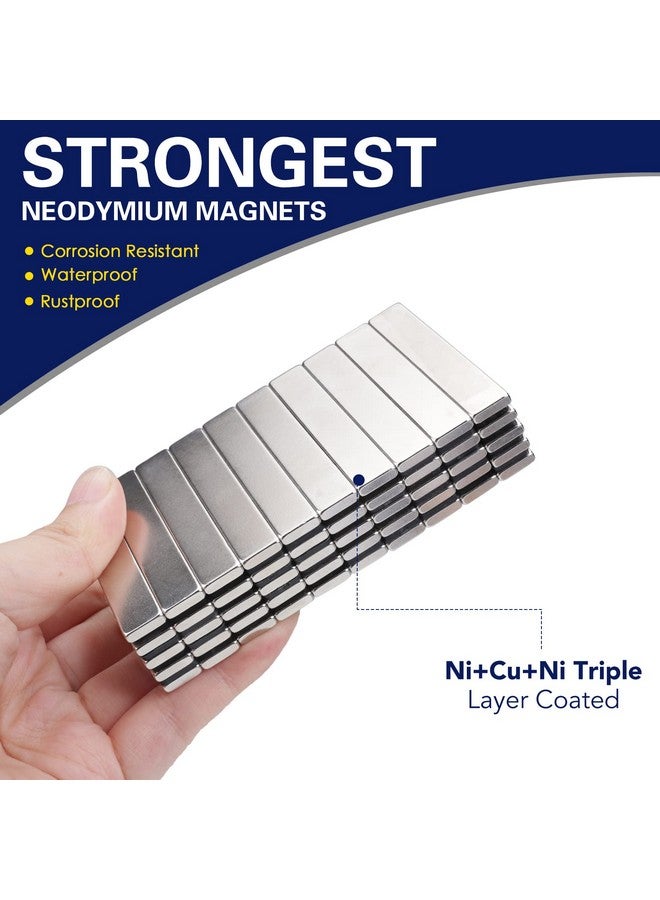 MIKEDE 50 Pack Neodymium Bar Magnets, Super Strong Heavy Duty with Double-Sided Adhesive, Powerful Rare Earth Magnets Bars for Craft, Fridge, Kitchen, Office - 60x10x3mm - Image 3