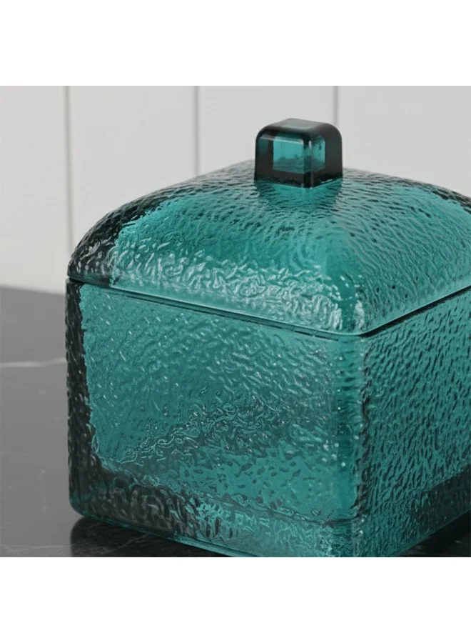 DANUBE HOME Velora Glass Cotton Storage Box Turquoise Bathroom Organizer Cosmetic Holder Home Decor 10.0 X 10.0 X 10.7 Cm