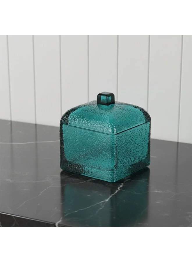 DANUBE HOME Velora Glass Cotton Storage Box Turquoise Bathroom Organizer Cosmetic Holder Home Decor 10.0 X 10.0 X 10.7 Cm